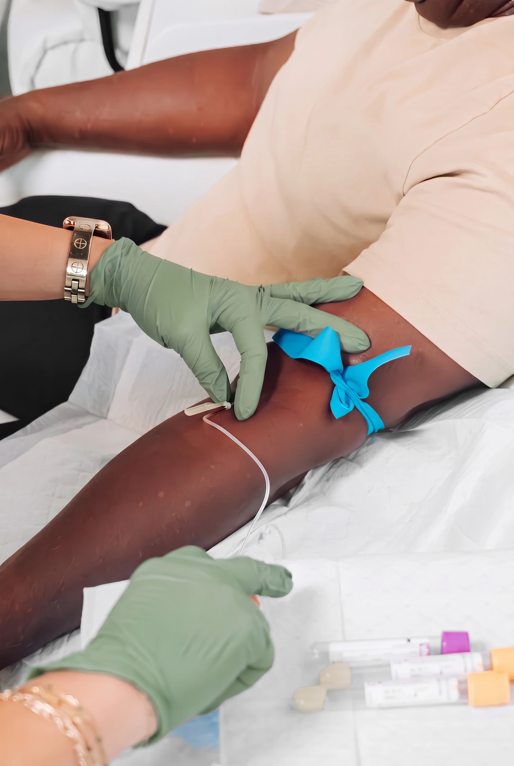 Provider drawing blood for comprehensive hormone and metabolic lab work at Push Med in Greenville, SC