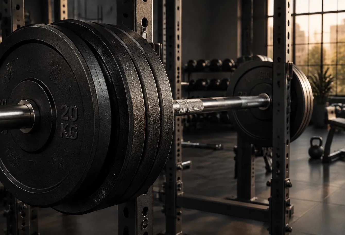 Barbell and weight plates for the men's performance program at Push Med in Greenville SC