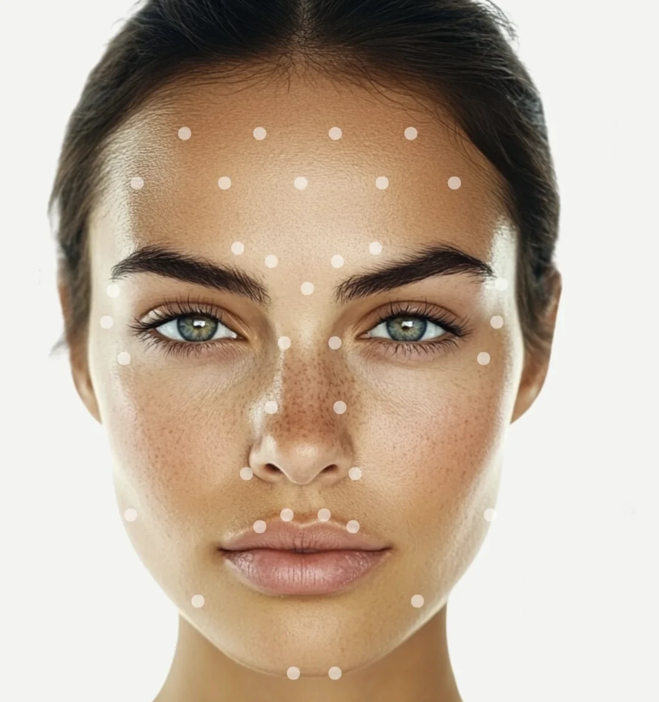 Face map of common neuromodulator (tox) injection areas: forehead, frown lines, crow's feet, lip flip and jaw, at Push Med in Greenville, SC